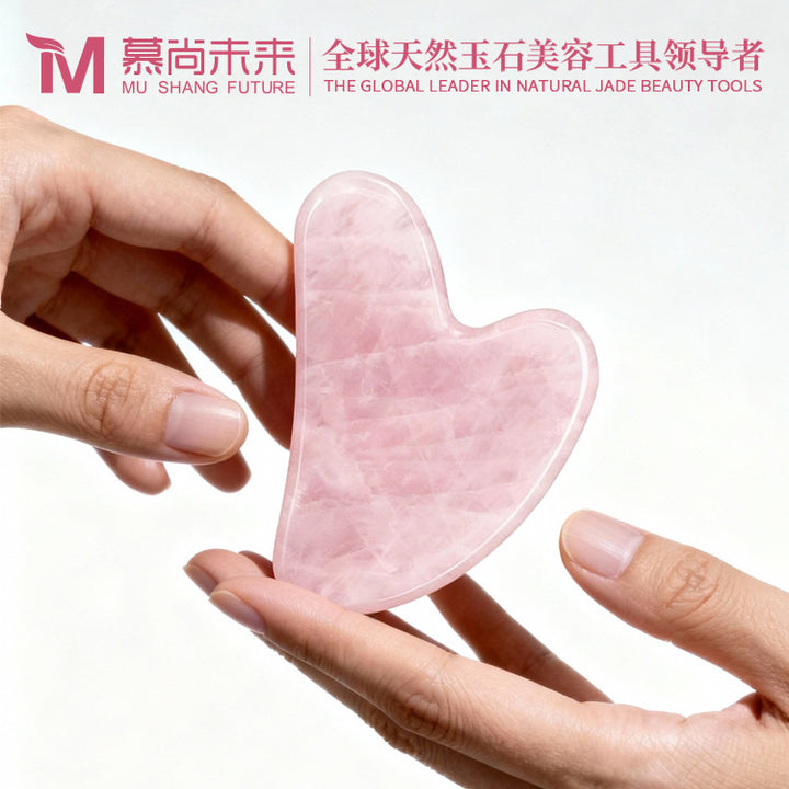 Special facial gua sha set from the gua sha factory, jade roller massage board set, natural pink crystal heart-shaped