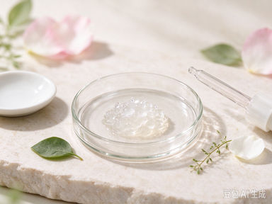 Pink gua sha stone with botanical materials